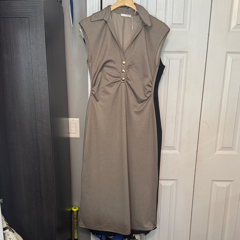 Zara Gray Midi Dress with Button Detail